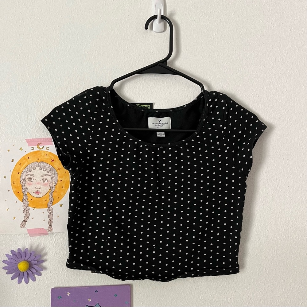 American Eagle black & white polka dot crop top